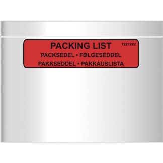 Følgeseddellommer, C5, 240 x 185 mm, Rød, red-black printed Packing list, LD-PE, karton a 1000 stk