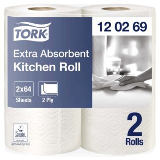 Køkkenrulle, Tork, Extra Absorbent, 2 lag, hvid, 230mm x 15.36m, pakke a 24 ruller, FSC Mix Credit