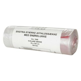 Affaldssække, 30 µm, 720 x 1120 mm, LD-PE, transparent, 100 l, rulle a 10 stk, Fødevaregodkendt