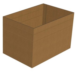 Bølgepapkasse, udvendig dim: 590 x 390, x 460 mm, indre dim: 590 x 390 x 460 mm, 2-lags, EB-flute, 5.000 mm, FEFCO 0200, brun, bundt a 25 stk