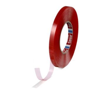 Dobbeltklæbende tape, TESA 4965, 12 mm, x 50.00 m, samlet tykkelse 205 µm, kernediameter: 76 mm, Rulle, PET, Akryl, rød, pakke a 24 stk, palle a 2304 ruller