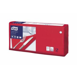 Frokostservietter, Tork, Advanced, 1/4-fold, 3 lag, rød, 326mmx330mm, 16g/m2, karton a 1500 stk, FSC Mix Credit