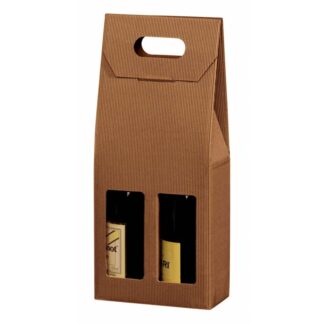 Gaveæske til vin, udvendig dim: 180 x 90, x 410 mm, indre dim: 180 x 90 x 380 mm, 1-lags, B-flute, særligt design, med håndtag, brun, 2 flasker, pakke a 20 stk