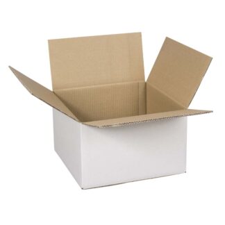 Bølgepapkasse, indre dim: 380 x 380, x 230 mm, 2-lags, BC-flute, 7.000 mm, FEFCO 0201, hvid/brun, bundt a 15 stk, palle a 270 stk, FSC Mix 70%