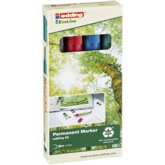 Marker, Edding Ecoline, 22, 1-5MM, Skrå spids, assorteret, permanent, Sæt med 4 stk
