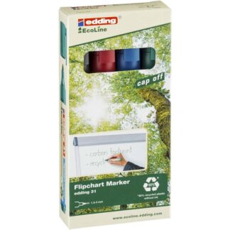 Marker, Edding Ecoline, 31, 1, 5-3, 0MM, Rund spids, assorteret, permanent, Sæt med 4 stk
