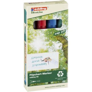 Marker, Edding Ecoline, 32, 1-5MM, Skrå spids, assorteret, permanent, Sæt med 4 stk