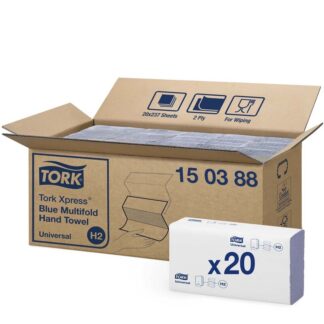 Papirhåndklæder ark, Tork, Premium Extra Soft, H2, 2 lag, blå, 213mmx234mm, æske a 4740 ark, FSC Recycled Credit