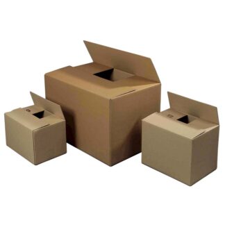Bølgepapkasse, indre dim: 215 x 155 x 105 mm, 1-lags, B-flute, 3.000 mm, FEFCO 0201, brun, Bukkelinje ved 58mm, bundt a 25 stk, palle a 2400 stk, FSC Mix 70%