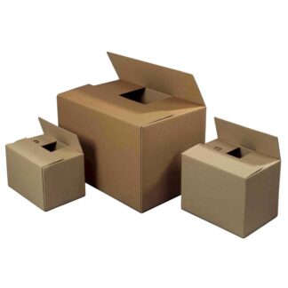 Bølgepapkasse, udvendig dim: 360 x 300 x 280 mm, indre dim: 360 x 300 x 280 mm, 1-lags, B-flute, FEFCO 0201, Bukkelinje ved 140, brun, Lille master-logo, bundt a 25 stk, FSC Mix 70%