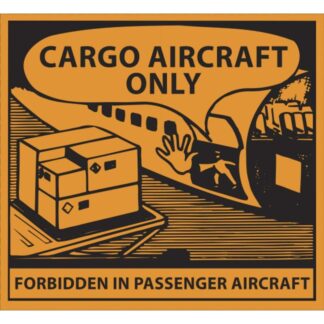 Etiketter, Firkantet, Udvendig vikling, 110.00 x 120.00 mm, kraft/PE, Permanent, orange, sort “Cargo aircraft only”, rulle a 250 etiketter