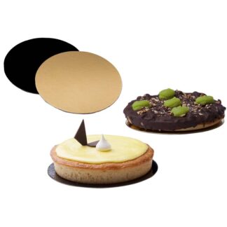 Kagepap, Rund, Ø 200mm, kraft/PE, guld/sort, pakke a 100 stk