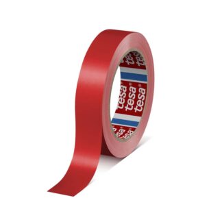 Pakketape, TESA 60404, 19 mm x 66.00 m, 67 µm, kernediameter: 76 mm, Rulle, PVC, Naturgummi, RØD HVID, pakke a 8 ruller, palle a 3840 ruller