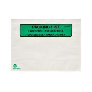 Følgeseddellommer, C5, 240 x 180 mm, hvid, green-black print Packing list, glassine + kraftpapir, karton a 1000 stk