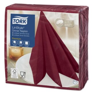 Middagsservietter, Tork, Linstyle, 1/4-fold, 1 lag, bordeaux, 390mmx390mm, 55g/m2, pakke a 50 stk, FSC Mix Credit