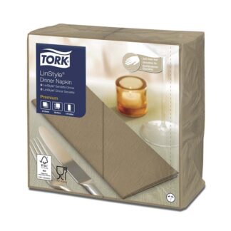 Middagsservietter, Tork, Linstyle, 1/8-Fold, 1 lag, kiks, 390mmx390mm, pakke a 50 stk, FSC Mix Credit