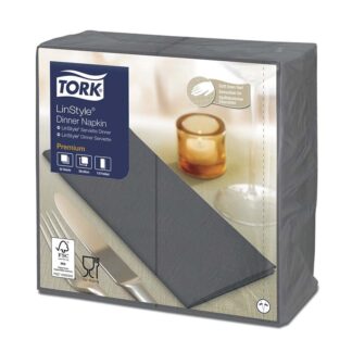 Middagsservietter, Tork, Linstyle, 1/8-Fold, 1 lag, antracit, 390mmx390mm, pakke a 50 stk, FSC Mix Credit