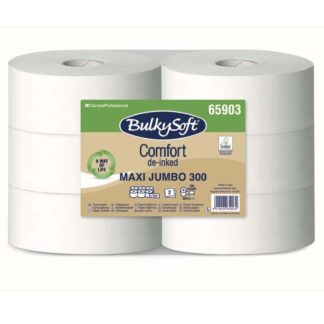 Toiletpapir Jumbo, BulkySoft, Comfort, Gigant M, 2 lag, hvid x 300.00m, kasse a 6 ruller