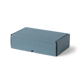 Postæske, udvendig dim: 290 x 175 x 85 mm, indre dim: 290 x 175 x 85 mm, 1-lags, B-flute, 3.000 mm, FEFCO 0427, hvid/brun, Blue Print., bundt a 20 stk, palle a 1000 stk, FSC Mix 70%