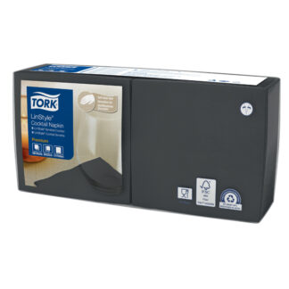 Kaffeservietter, Tork, Linstyle, 1/4-fold, 1 lag, sort, 240mmx240mm, pakke a 100 stk, FSC Mix Credit