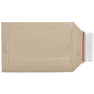 Bølgepap kuvert, 330, x 490 mm, Kort side åben, A3, med selvklæbende flap, med afrivningsstrimmel, 1-lags, Testliner E-flute, Brun, Lille master-logo, vægt: 0.116 kg, karton a 100 stk, palle a 1600 st