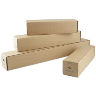 Firkantet paprør, Med automatbund og afrivning, 105 x 105, x 860 mm, 1-lags, Kraftliner B-flute, Brun, Lille master-logo, vægt: 0.198 kg, batch a 10 stk, palle a 1040 stk, QP613