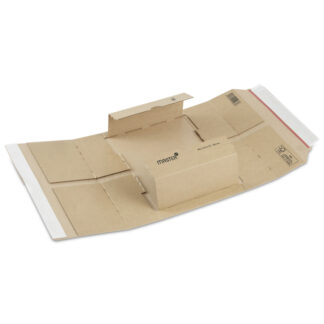 Bogomslag, udvendig dim: 502 x 335 x 85 mm, indre dim: 455 x 325 x 20 - 80 mm, 1-lags 1.02, B-flute, 3.000 mm, FEFCO n/a, selvklæbende lukning, afrivnin, Brun, Lille master-logo, A3/LL, batch a 25 stk