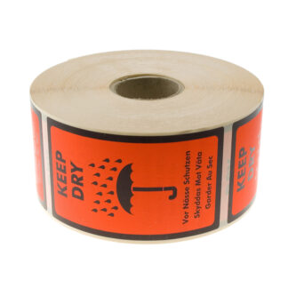 Etiketter, Firkantet, Udvendig vikling, 120.00 x 70.00 mm, kraft/PE, Permanent, fluorescent orange, KEEP DRY, rulle a 1000 stk