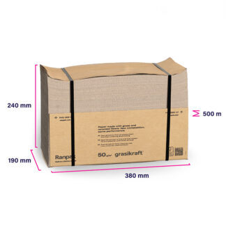 Pakkefyld af papir, FillPak, TT GrasiKraft, 1 lag, 50 g/m2, 380 mm, x 500.00 m, 90 % genbrug, brown, zick-zack foldet, pakke a 1 stk, palle a 48 stk, 10500608