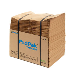 Støddæmpende papir, PadPak Guardian, 2 lag, 70/70 g/m2, 380 mm x 180.00 m, genanvendt kraft/kraft, brun, zick-zack foldet, palle a 24 stk