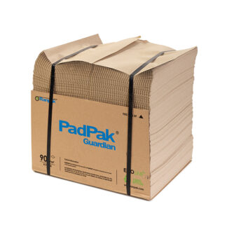 Støddæmpende papir, PadPak Guardian, 1 lag, 90 g/m2, 380 mm x 300.00 m, Ecoline, grå, zick-zack foldet, palle a 24 stk