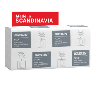 Papirhåndklæder ark, Katrin, Plus, 2 lag, hvid, 240mmx240mm, karton a 2400 stk