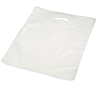 Bærepose, 45 µm, 550 x 600 mm, LD-PE, hvid, 50mm bottom gusset, Forstærkede håndtag, karton a 250 stk