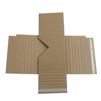 Krydspack, indre dim: 250 x 182 x 100 mm, 2-lags, EE-flute, 4.000 mm, FEFCO 0473, brun, bundt a 50 stk, palle a 900 stk, FSC Mix 70%