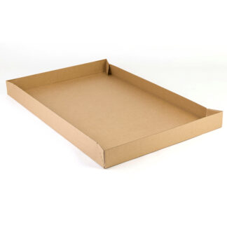 Container, indre dim: 1200 x 800 x 100 mm, 1-lags, B-flute, 3.000 mm, FEFCO 0304, brun, Overdel/Underdel, bundt a 10 stk, palle a 180 stk, FSC Mix 70%