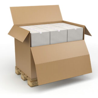 Container, indre dim: 780 x 580 x 725 mm, 2-lags, EB-flute, 5.000 mm, FEFCO 0201, brun, halvpalle kasse, bundt a 20 stk, palle a 130 stk, FSC Mix 70%