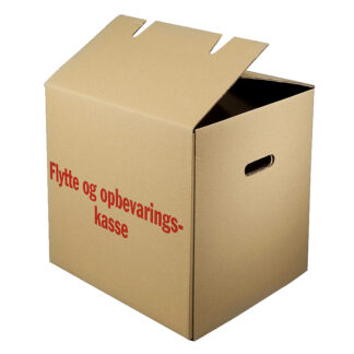 Flyttekasse, indre dim: 556 x 380, x 373 mm, 1-lags, C-flute, 4.000 mm, særligt design, brun, bundt a 10 stk, palle a 160 stk, FSC Mix 70%