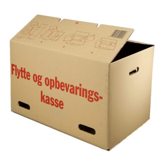 Flyttekasse, indre dim: 556 x 380, x 373 mm, 2-lags, BB-flute, 6.000 mm, særligt design, brun, bundt a 10 stk, palle a 160 stk, FSC Mix 70%