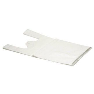 Bærepose, 30 µm, 300 + 150 x 550 mm, HDPE, hvid, 2 sidegussets of 75mm each, med håndtag, karton a 1000 stk, Fødevaregodkendt