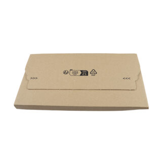 Bogomslag, udvendig dim: 352 x 230 x 75 mm, indre dim: 305 x 220 x 20 - 70 mm, 1-lags 1.02, B-flute, 3.000 mm, FEFCO n/a, selvklæbende lukning, afrivnin, Brun, Lille master-logo, A4, batch a 25 stk, p