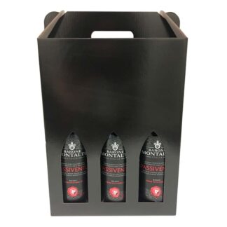 Forsendelseskasse til vinflask, udvendig dim: 340 x 255 x 174 mm, indre dim: 340 x 255 x 174 mm, 1-lags, E-flute, særligt design, brun, Yderkasse til 6 flasker, bundt a 10 stk, palle a 480 stk