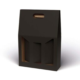 Gaveæske til vin, udvendig dim: 270 x 90, x 380 mm, indre dim: 270 x 90 x 380 mm, 1-lags, B-flute, særligt design, sort, 3 fl., pakke a 20 stk