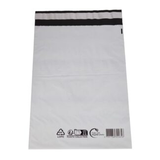 Coex Forsendelsespose, 50 µm, 230 x 325 mm, genanvendt LDPE, sort/hvid, Stregkode & genanvend. koder, permanent tape lukning, pakke a 100 stk, karton a 500 stk, palle a 36000 stk