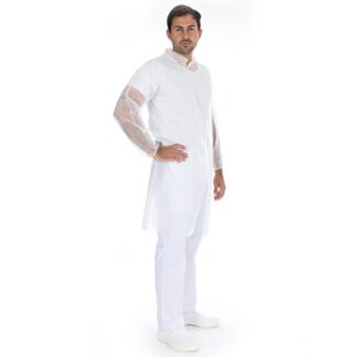 Besøgsjakker, Besøgsjakke med knapper M, Non-woven, hvid, pakke a 100 stk