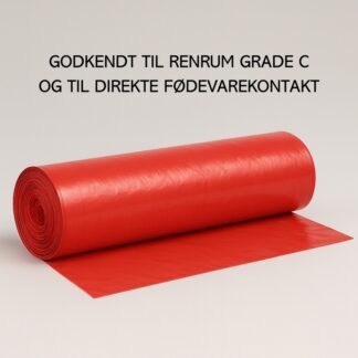 Affaldssække, 50 µm, 700 x 1100 mm, LD-PE, Rød, 100 l, Renrum klasse C, rulle a 10 poser, kasse a 10 ruller, palle a 660 ruller, Fødevaregodkendt