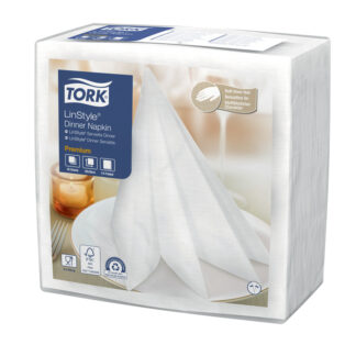 Middagsservietter, Tork, Linstyle, 1/4-fold, 1 lag, hvid, 390mmx390mm, pakke a 50 stk, FSC Mix Credit
