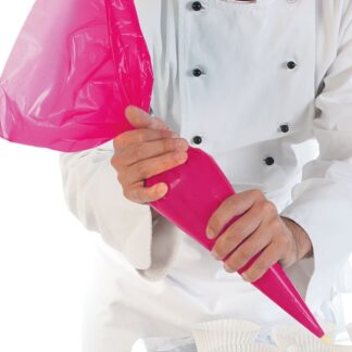 Sprøjtepose, 80 µm, 300 x 530 mm, LD-PE, pink, rulle a 100 stk, sandet yderside m/grebkontrol, Fødevaregodkendt