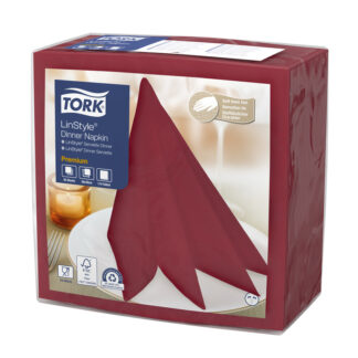 Middagsservietter, Tork, Linstyle, 1/4-fold, bordeaux, 390mmx390mm, pakke a 50 stk, FSC Mix Credit