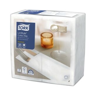 Middagsservietter, Tork, Linstyle, Cutlery pouches, 1 lag, hvid, 390mmx390mm, pakke a 50 stk, FSC Mix Credit